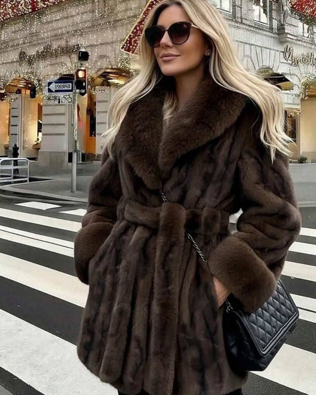 Elegant Coat with Faux Fur Trim – Tie Front Statement Coat
