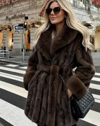 Elegant Coat with Faux Fur Trim – Tie Front Statement Coat