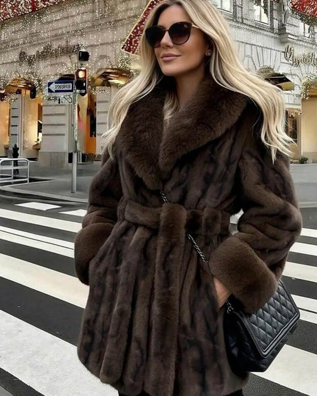 Elegant Coat with Faux Fur Trim – Tie Front Statement Coat