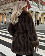 Elegant Coat with Faux Fur Trim – Tie Front Statement Coat