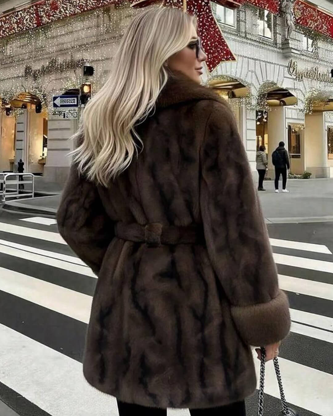 Elegant Coat with Faux Fur Trim – Tie Front Statement Coat