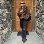 Coffee Brown Plush Faux Fur Coat – Short Glamour Coat