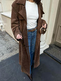 Faux Suede Trench Coat with Belt – Oversized Wrap Coat