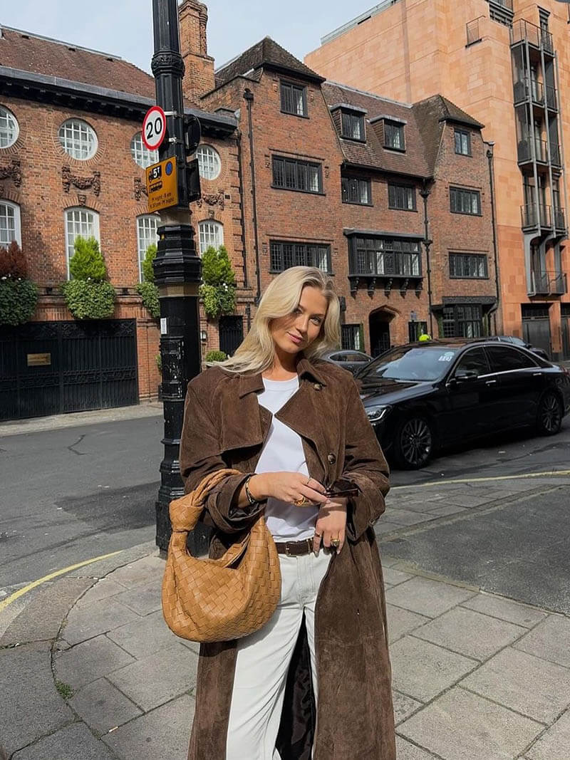 Faux Suede Trench Coat with Belt – Oversized Wrap Coat