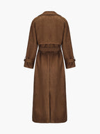 Faux Suede Trench Coat with Belt – Oversized Wrap Coat