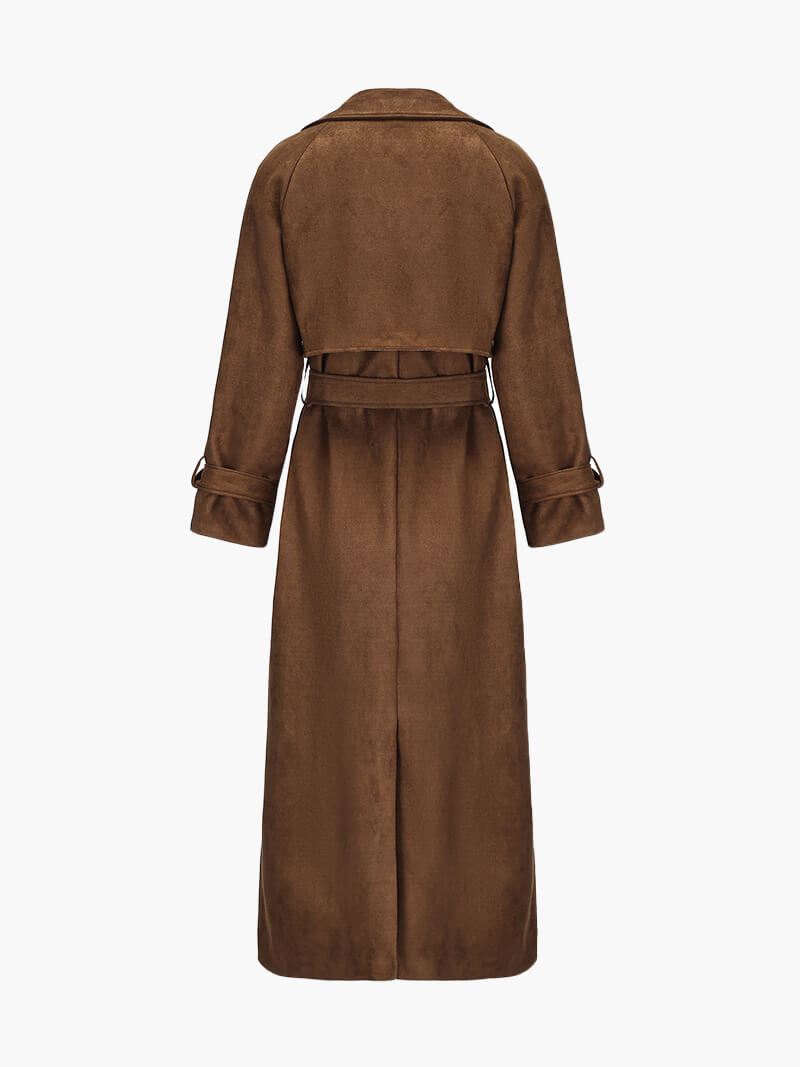 Faux Suede Trench Coat with Belt – Oversized Wrap Coat