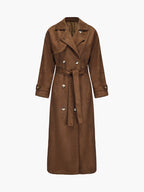 Faux Suede Trench Coat with Belt – Oversized Wrap Coat