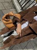 Faux Suede Trench Coat with Belt – Oversized Wrap Coat