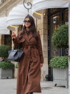 Faux Suede Trench Coat with Belt – Oversized Wrap Coat