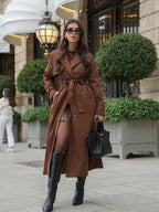 Faux Suede Trench Coat with Belt – Oversized Wrap Coat