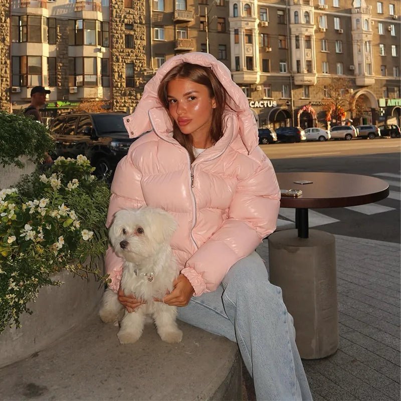 Hooded Puffer Jacket with Stand Collar – Thick Insulated Winter Coat