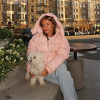 Hooded Puffer Jacket with Stand Collar – Thick Insulated Winter Coat