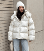 Hooded Puffer Jacket with Stand Collar – Thick Insulated Winter Coat