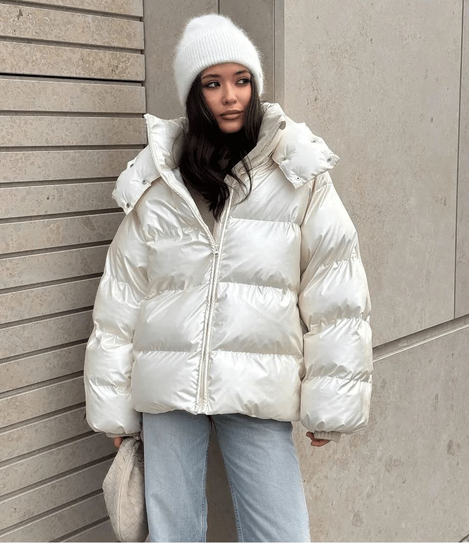 Hooded Puffer Jacket with Stand Collar – Thick Insulated Winter Coat
