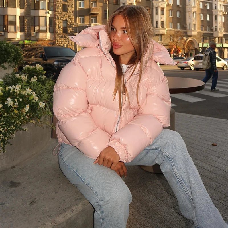 Hooded Puffer Jacket with Stand Collar – Thick Insulated Winter Coat
