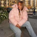 Hooded Puffer Jacket with Stand Collar – Thick Insulated Winter Coat