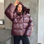 Hooded Puffer Jacket with Stand Collar – Thick Insulated Winter Coat
