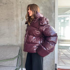 Hooded Puffer Jacket with Stand Collar – Thick Insulated Winter Coat