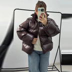Hooded Puffer Jacket with Stand Collar – Thick Insulated Winter Coat