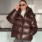 Hooded Puffer Jacket with Stand Collar – Thick Insulated Winter Coat