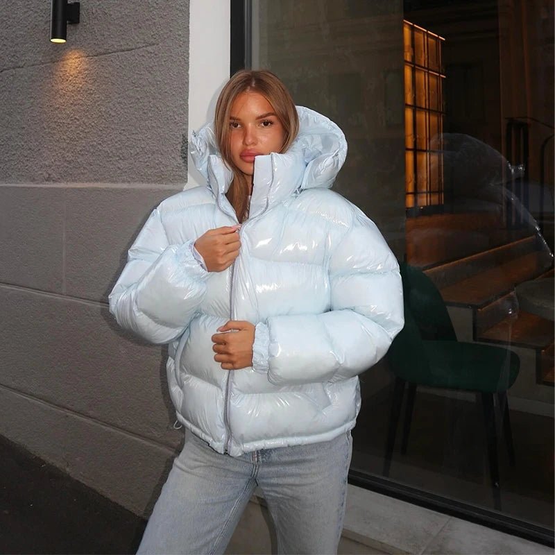 Hooded Puffer Jacket with Stand Collar – Thick Insulated Winter Coat
