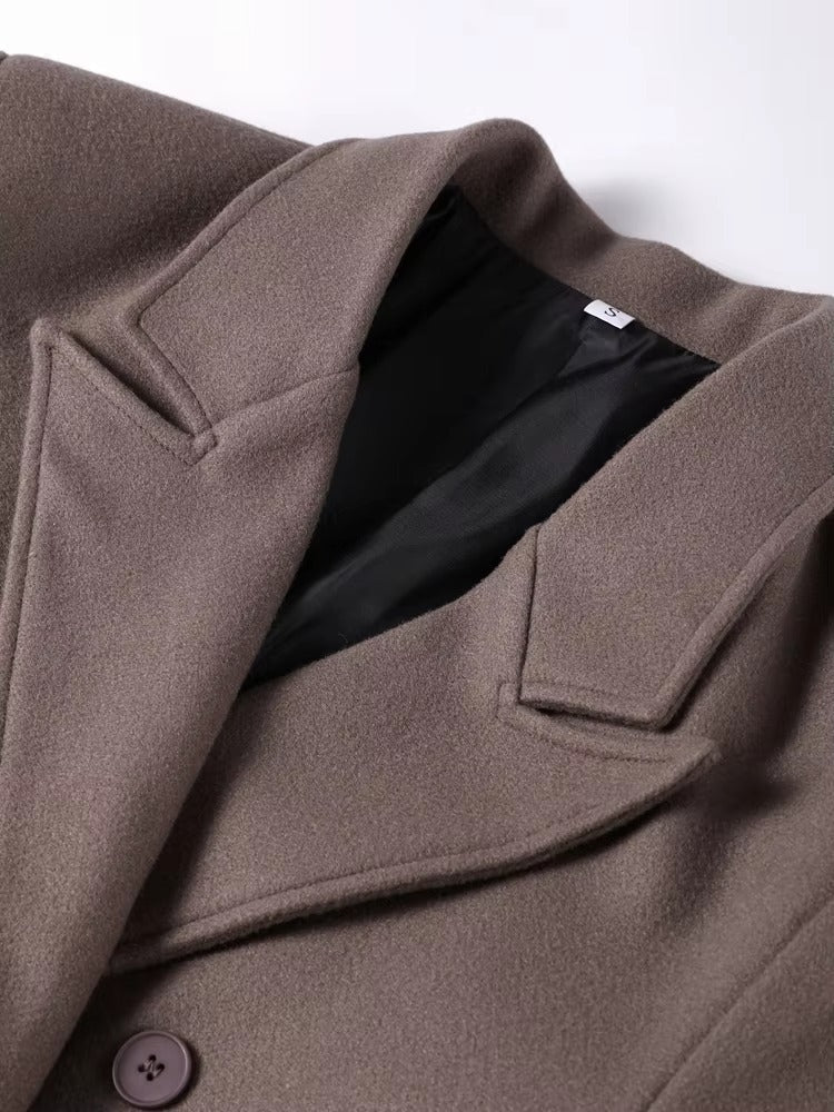 Oversized Faux Wool Long Coat – Brown Maxi Coat