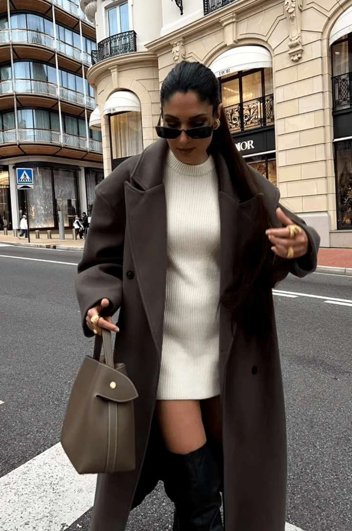 Oversized Faux Wool Long Coat – Brown Maxi Coat