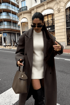 Oversized Faux Wool Long Coat – Brown Maxi Coat