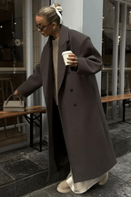 Oversized Faux Wool Long Coat – Brown Maxi Coat