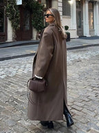 Oversized Faux Wool Long Coat – Brown Maxi Coat