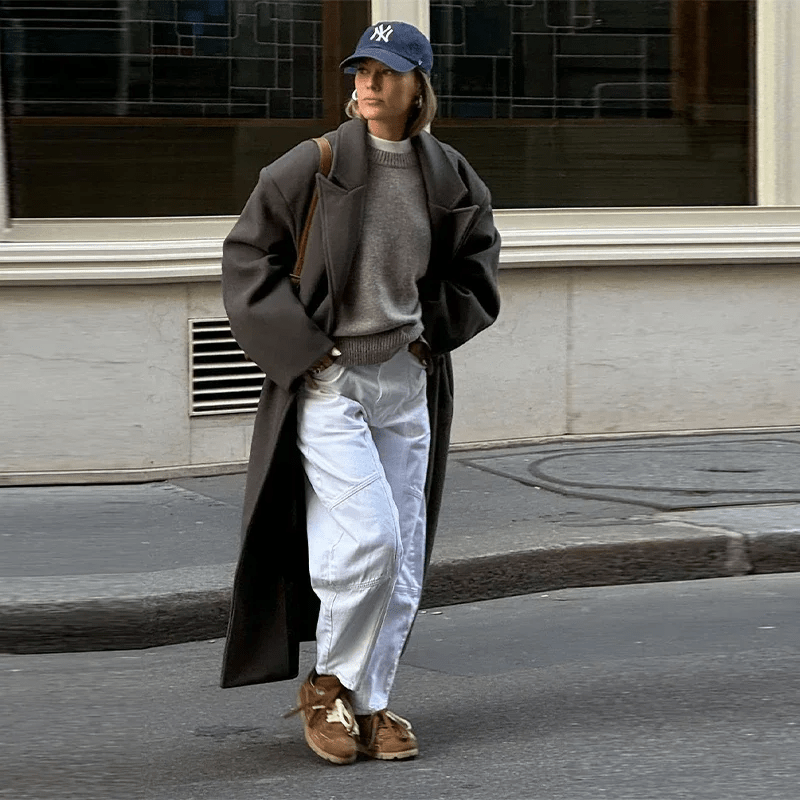 Oversized Faux Wool Long Coat – Brown Maxi Coat