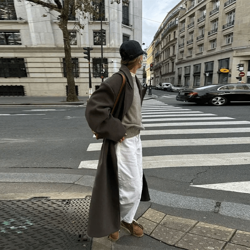 Oversized Faux Wool Long Coat – Brown Maxi Coat