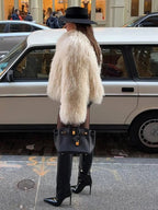 Short Faux Fur Coat with Half Open Collar – Fleece Accent Winter Coat