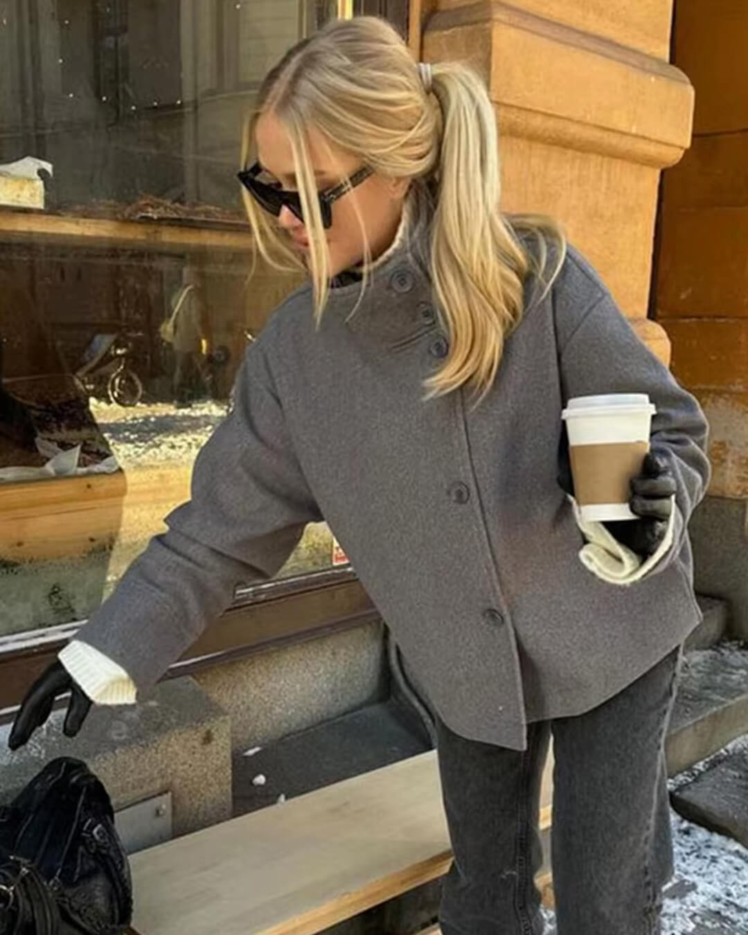 Women's Elegant Jacket with Stand Collar – Structured Short Coat
