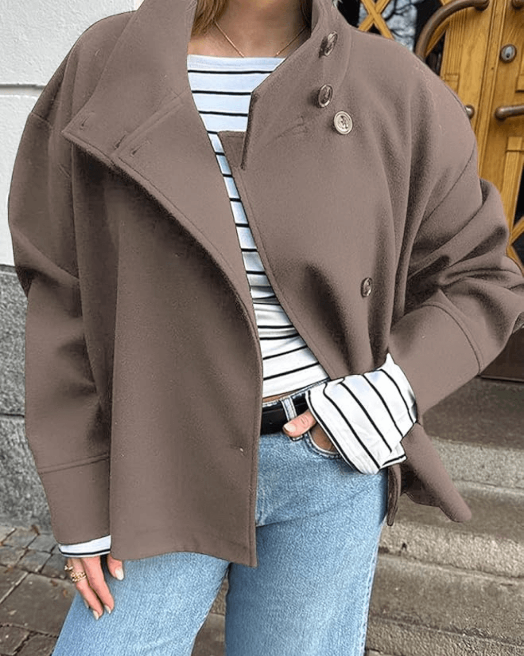 Women's Elegant Jacket with Stand Collar – Structured Short Coat