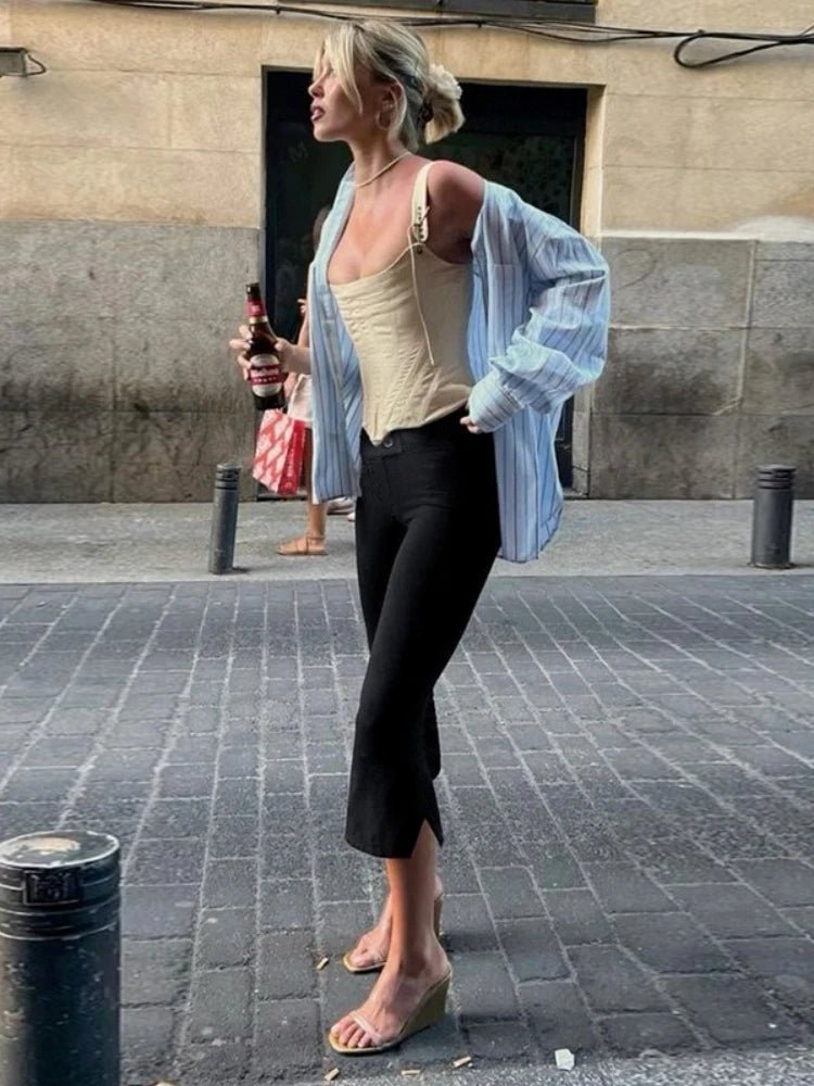 Women's High-Waisted Cropped Flared Trousers – Slim-Fit Capri Style for Spring Summer Work Smart Casual and Everyday Wear
