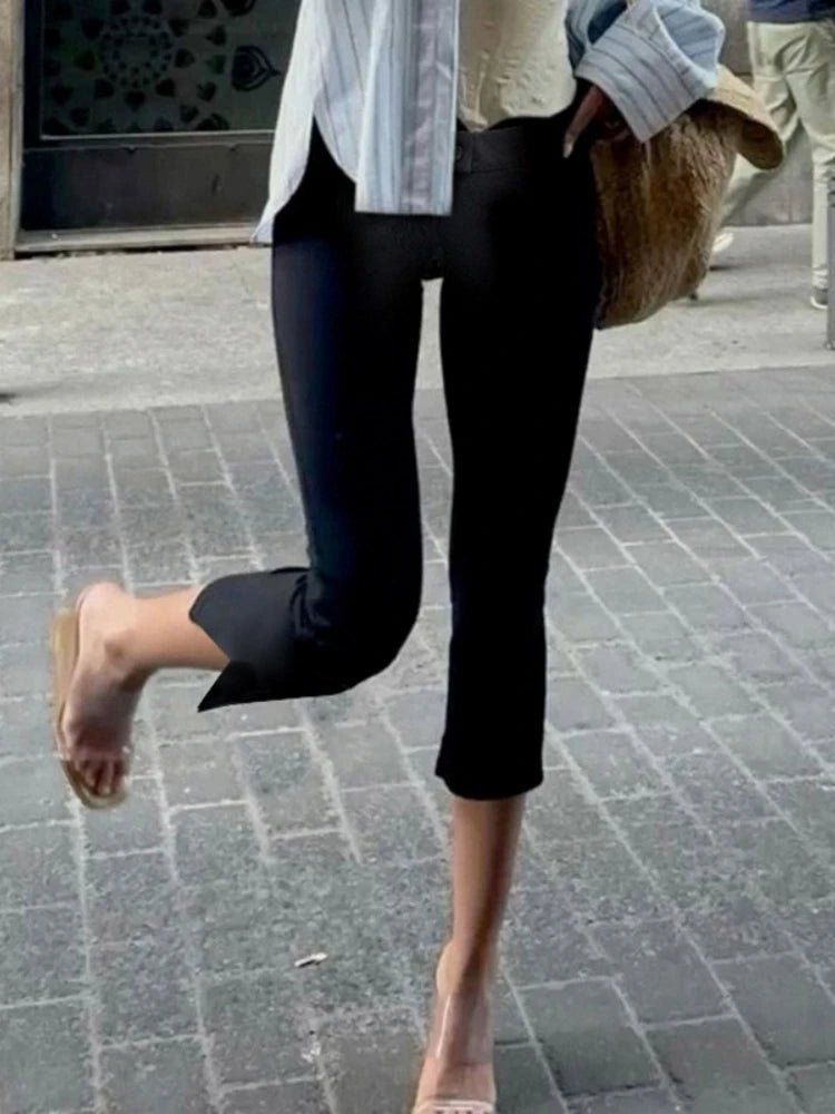Women's High-Waisted Cropped Flared Trousers – Slim-Fit Capri Style for Spring Summer Work Smart Casual and Everyday Wear