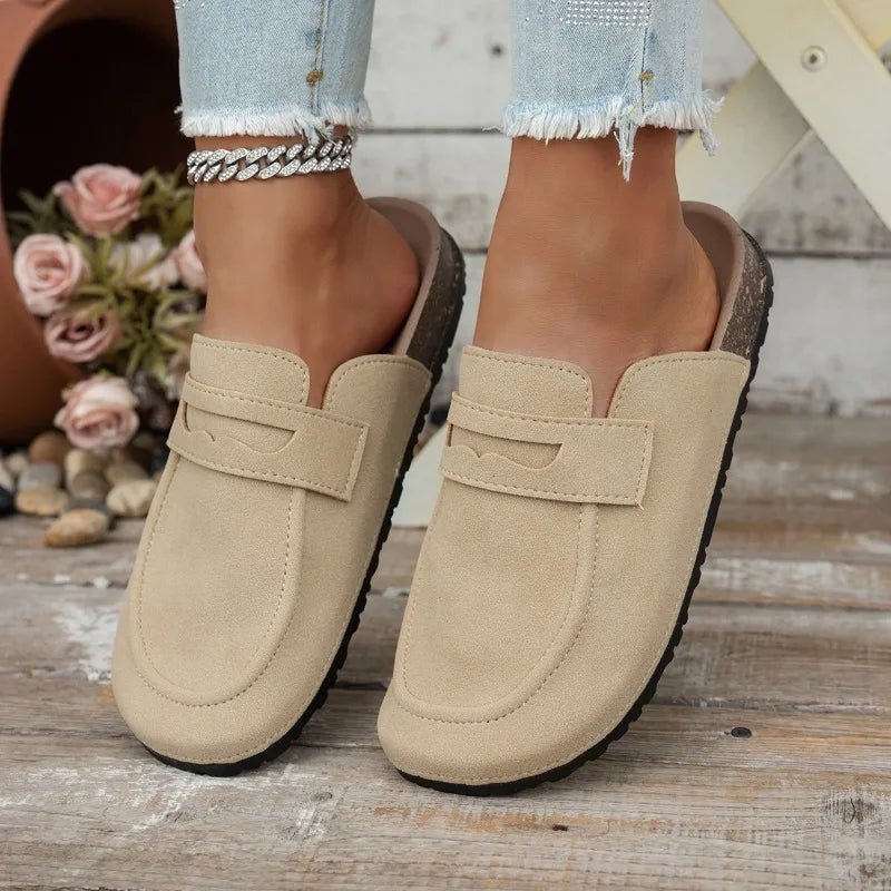 Beige Cork Suede Mules – Women's Comfortable Everyday Mules