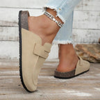 Beige Cork Suede Mules – Women's Comfortable Everyday Mules