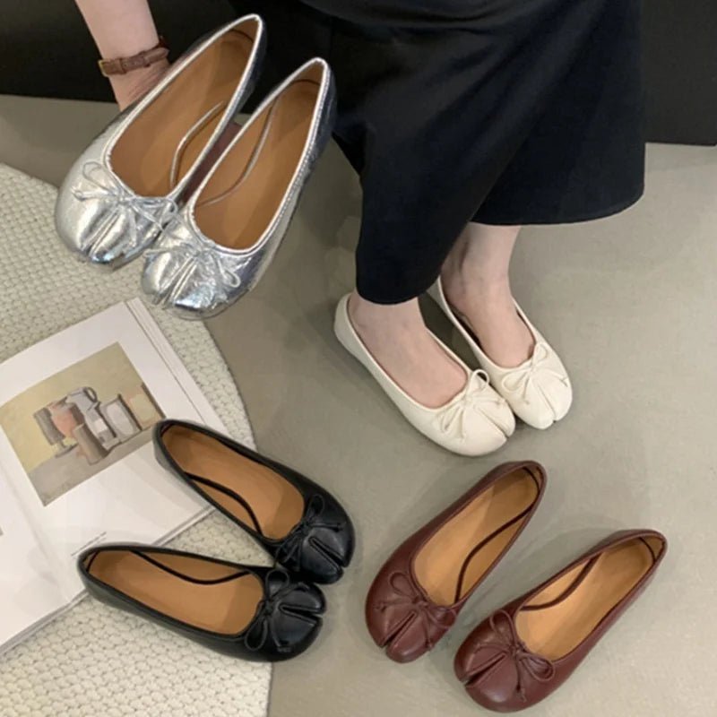 Tabi Split Toe Slip-On Flats with Bow – Avant-Garde Ballet Flats