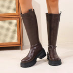 Black Knee High Leather Boots – Women's Autumn Winter Boots