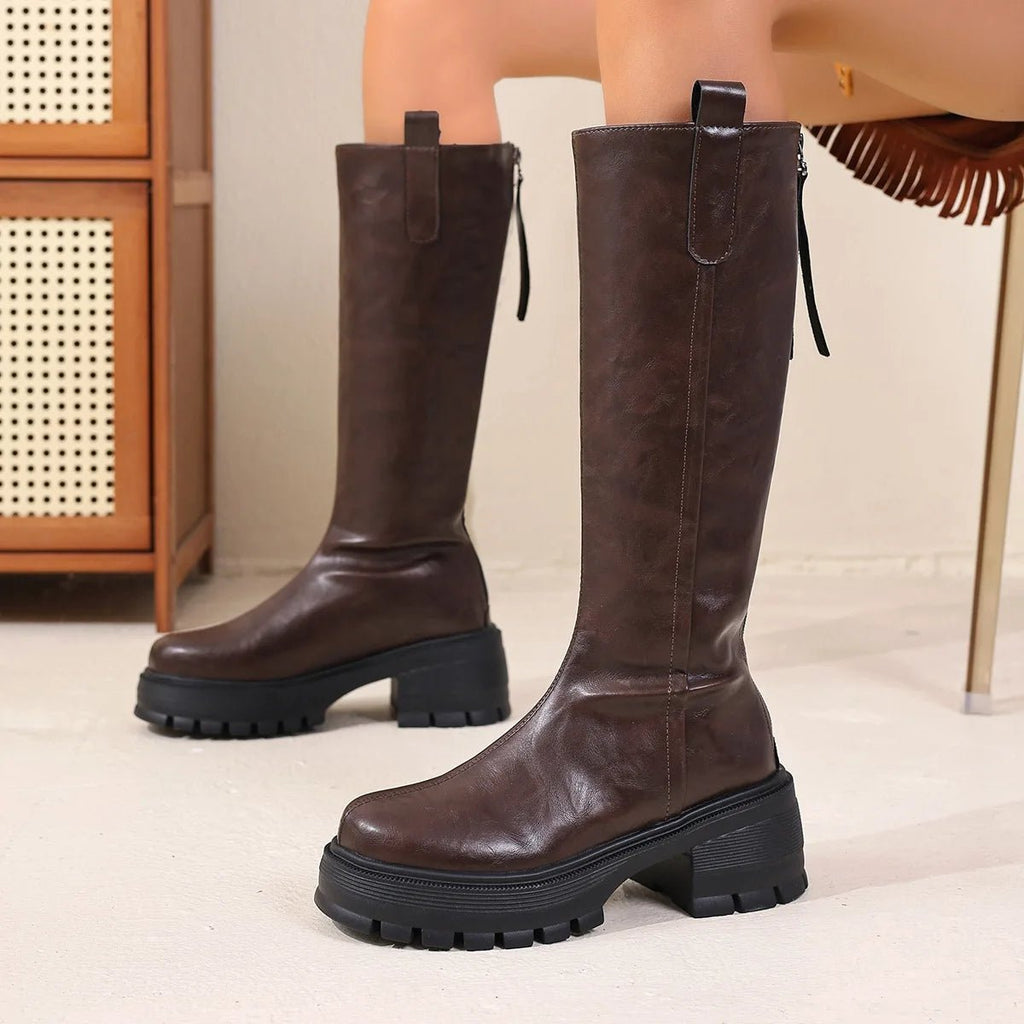 Black Knee High Leather Boots – Women's Autumn Winter Boots