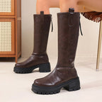 Black Knee High Leather Boots – Women's Autumn Winter Boots