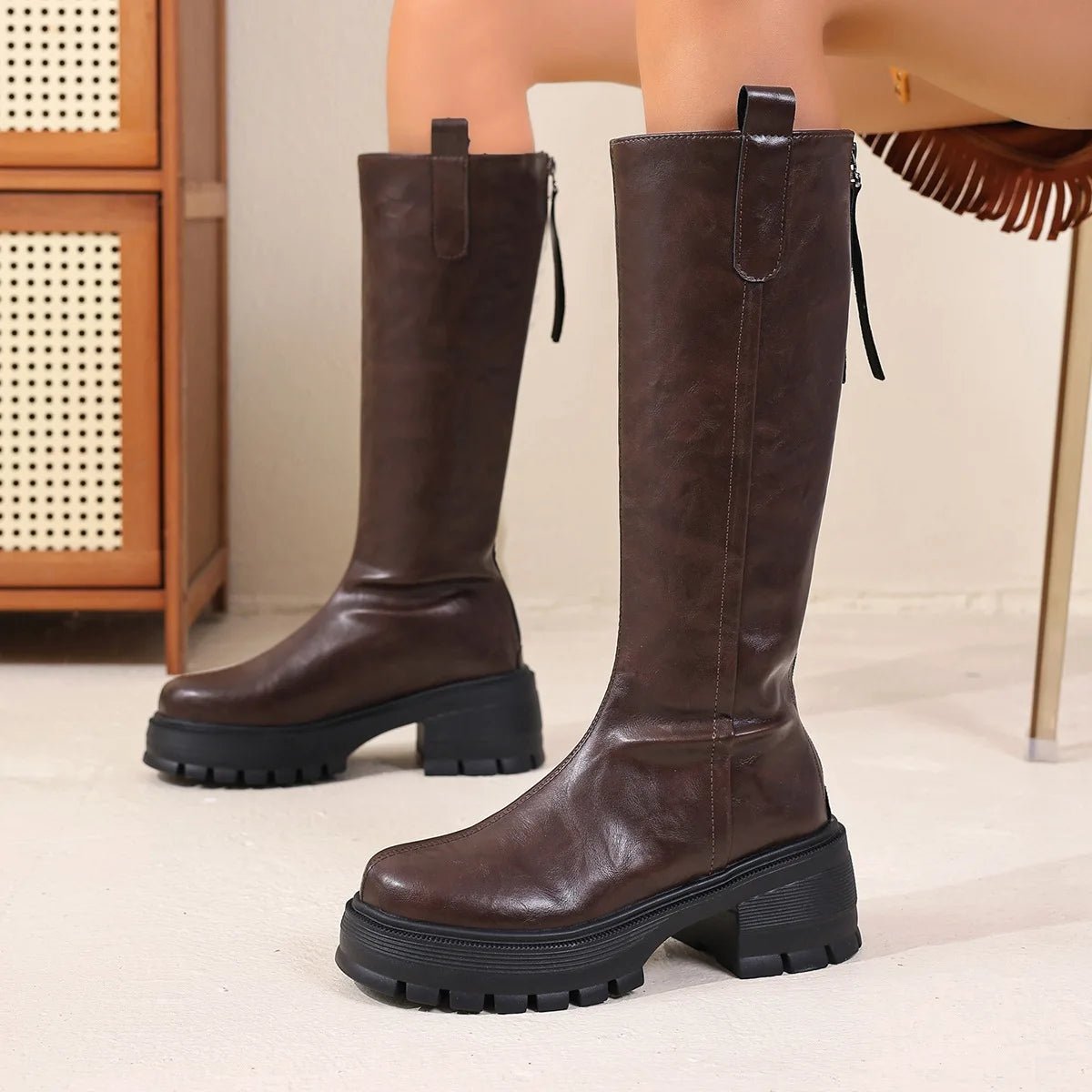 Black Knee High Leather Boots – Women's Autumn Winter Boots