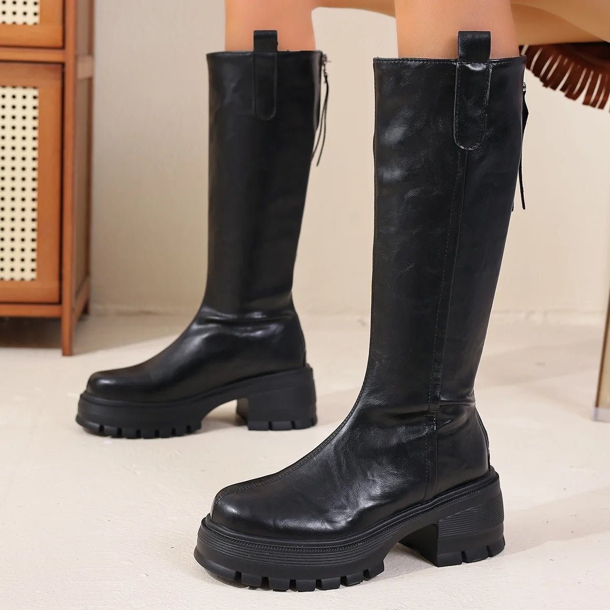 Black Knee High Leather Boots – Women's Autumn Winter Boots