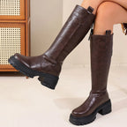 Black Knee High Leather Boots – Women's Autumn Winter Boots