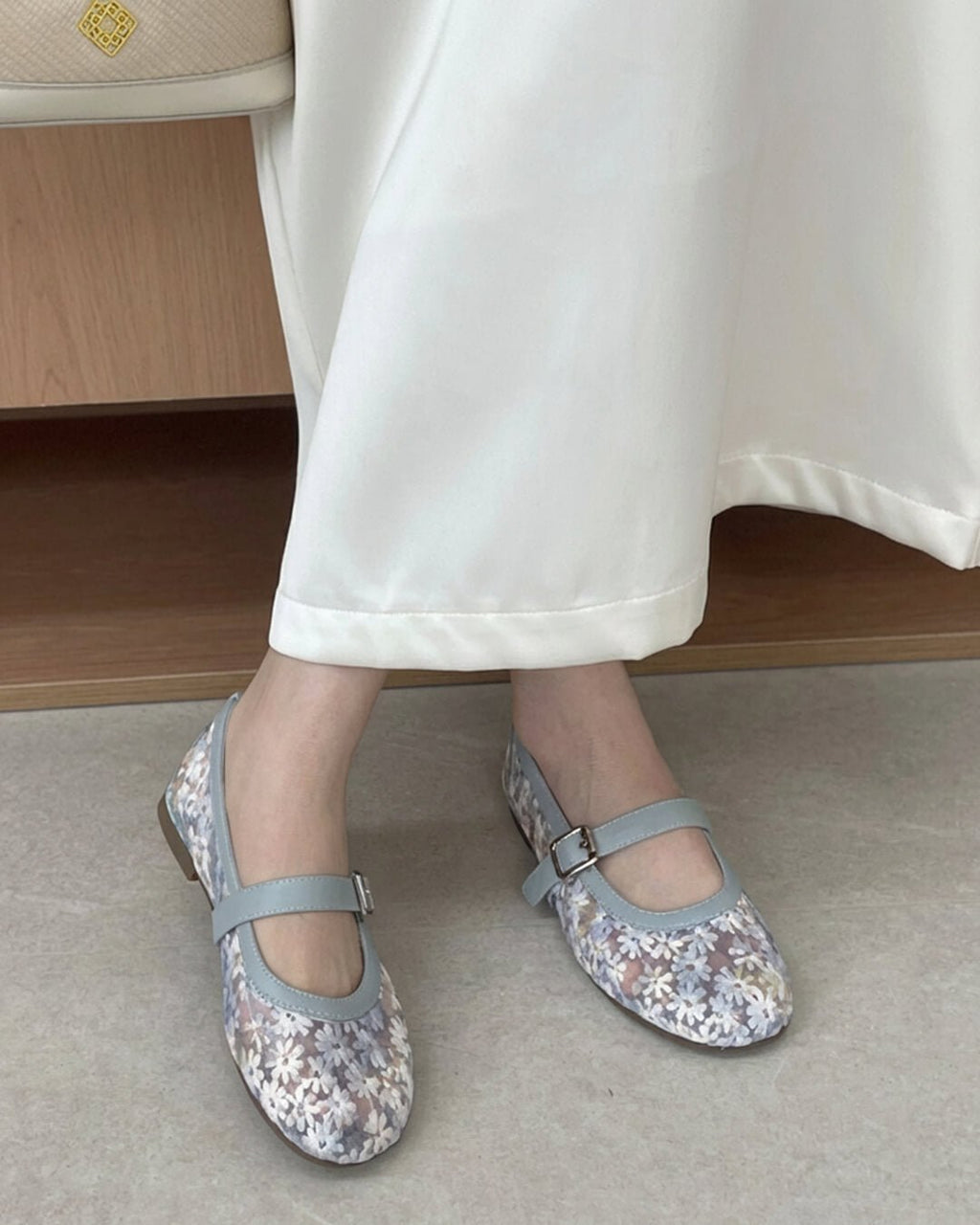 Beige Mesh Mary Jane Ballet Flats – Women's Comfortable Everyday Ballet Flats