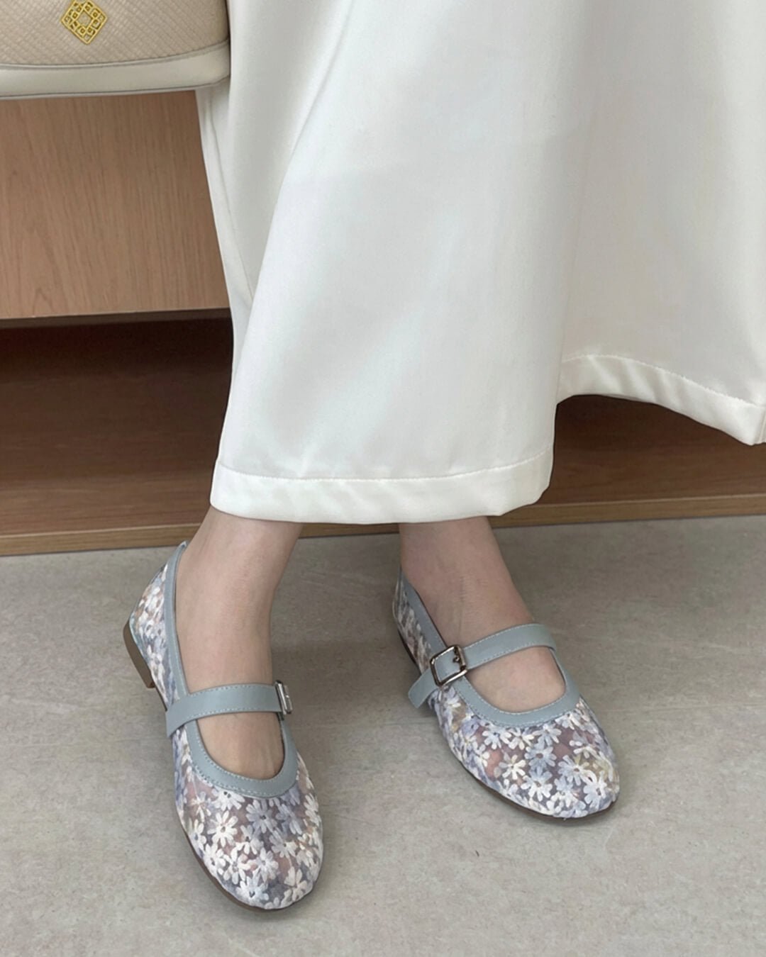 Beige Mesh Mary Jane Ballet Flats – Women's Comfortable Everyday Ballet Flats