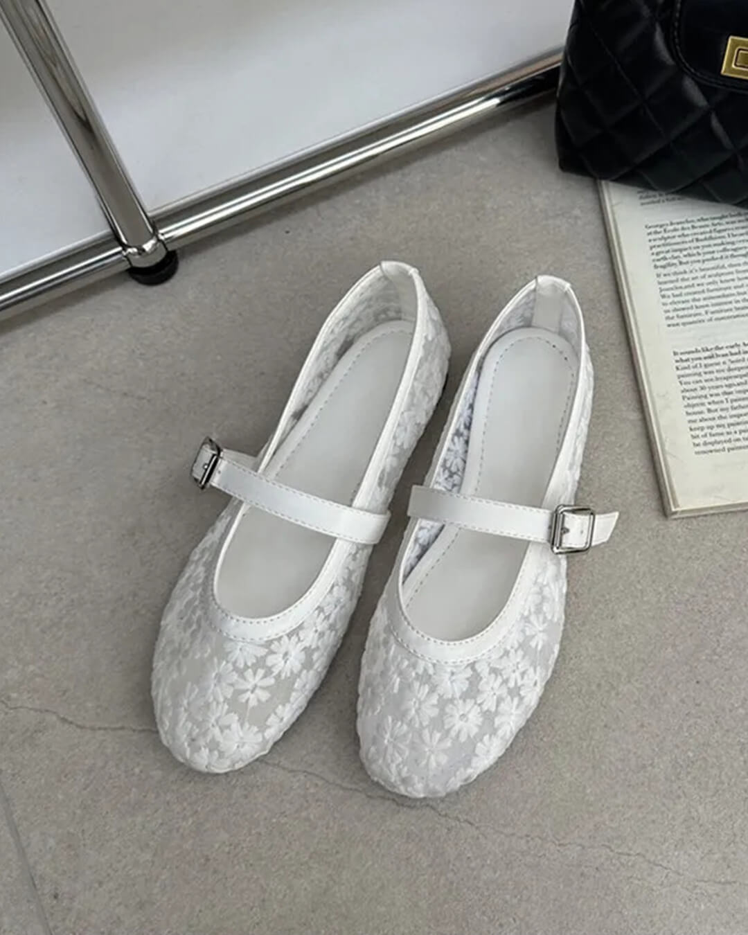 Beige Mesh Mary Jane Ballet Flats – Women's Comfortable Everyday Ballet Flats