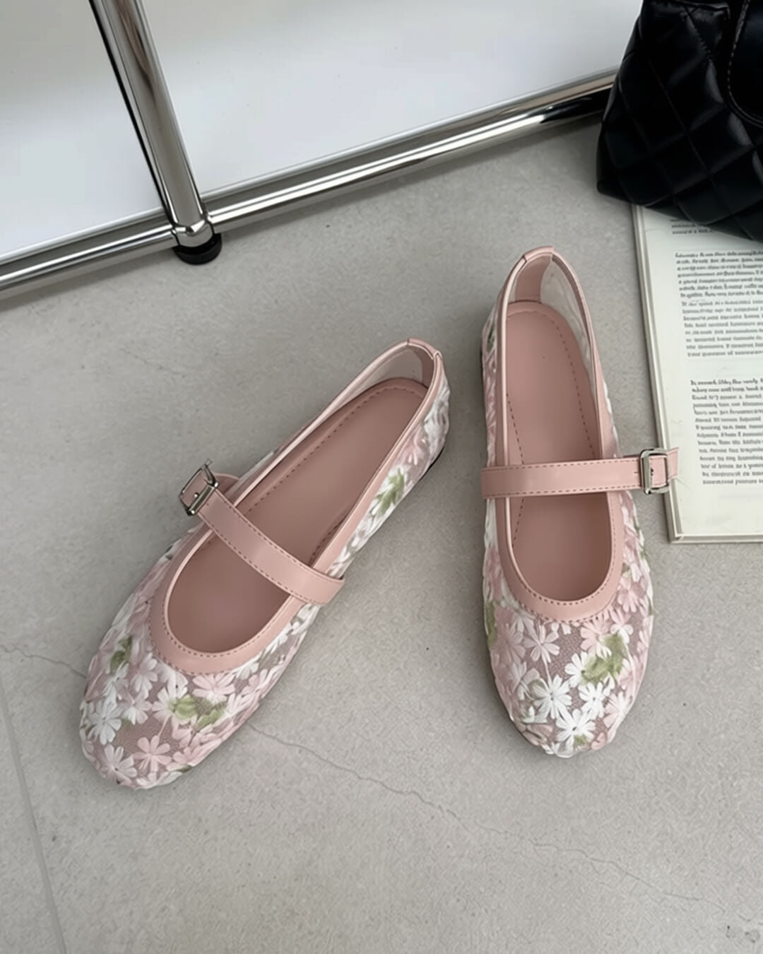 Beige Mesh Mary Jane Ballet Flats – Women's Comfortable Everyday Ballet Flats
